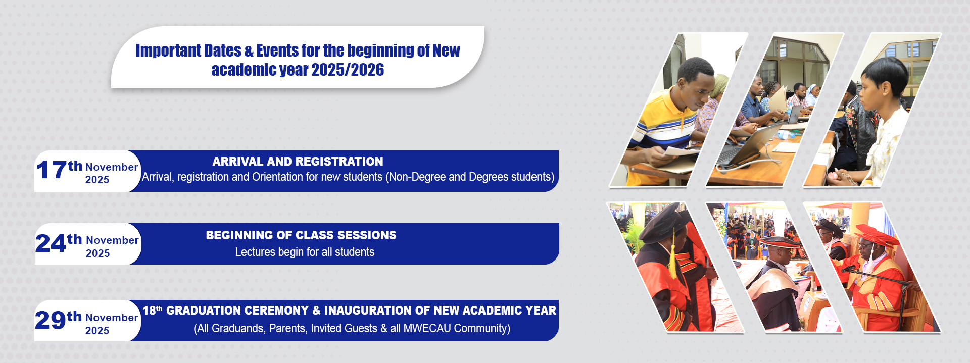 Important dates and events for the beginning of new academic year 2025-26